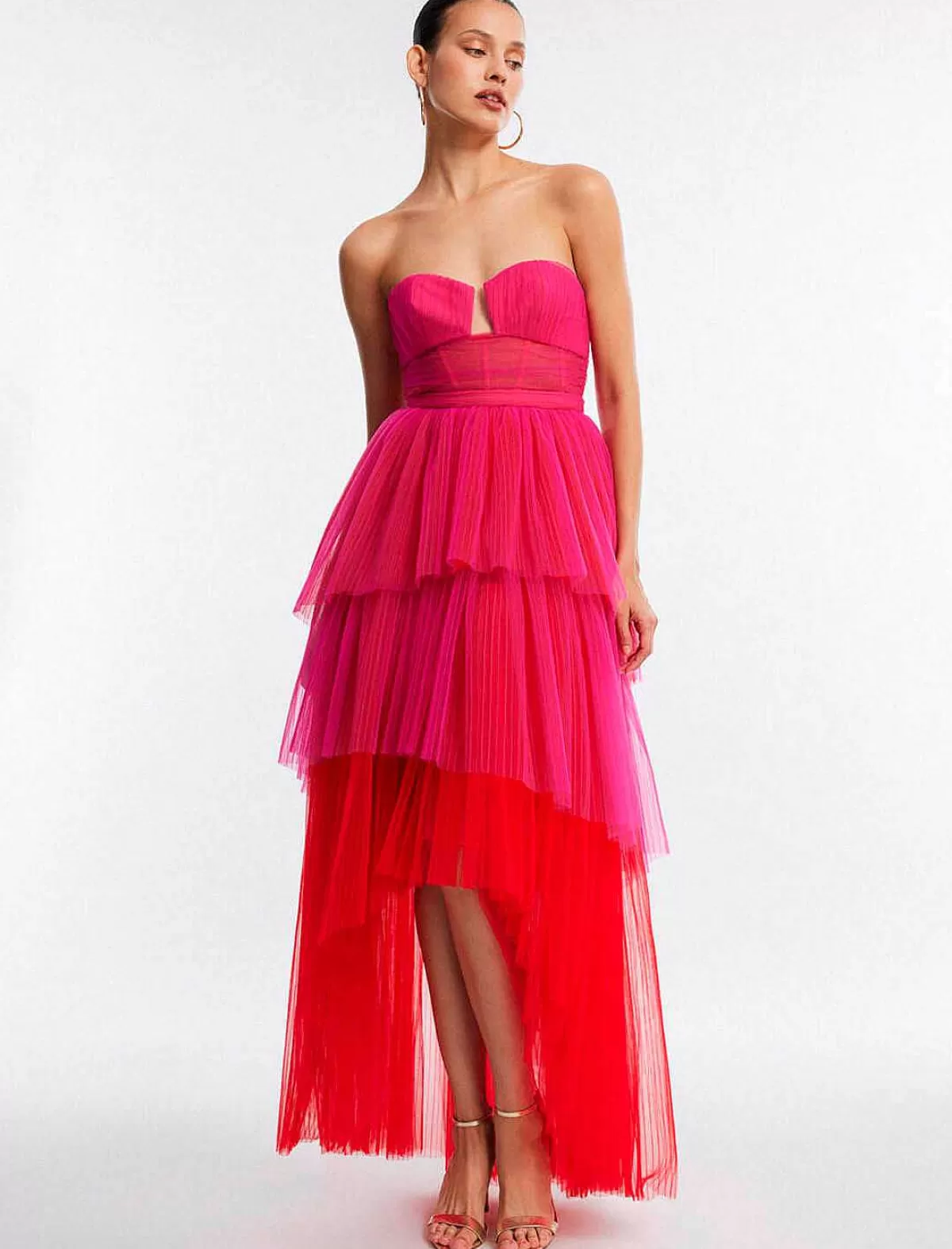 Cheap High And Low Color Block Flora Tul Dress Women Night